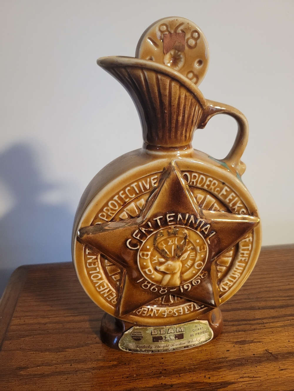 Vintage Jim Beam Whiskey Benevolent Protective Order of Elks Centennial Decanter